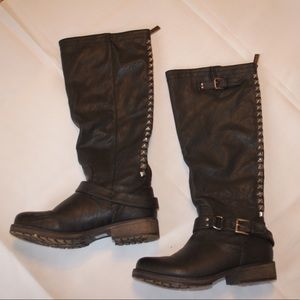 Black studded tall boots